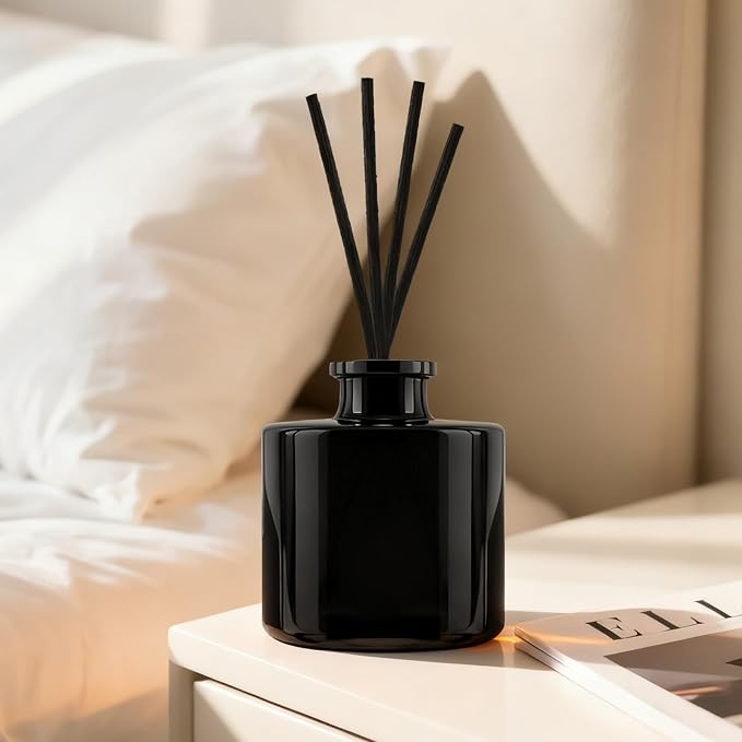 Black Glass Diffuser Bottles Round Diffuser Jars with Gold Caps Set of 4 – 2.95 inches High, 100ml 3.4ounce. Fragrance Accessories Use for DIY Replacement Reed Diffuser Sets.