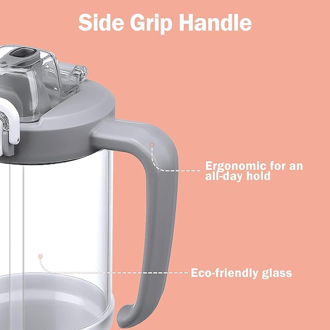 32oz Glass Water Bottle, 2-in-1 Straw and Sip Spout Lid, Leakproof Wide Mouth Tumbler with Handle, BPA-Free Reusable Bottle for Sports, Office, Outdoor, White