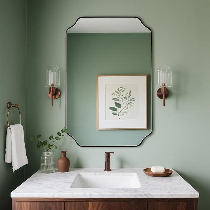 ANDY STAR Bronze Bathroom Mirror, 24x36 Inch Brushed Bronze Rectangle Mirror, Scalloped Mirror for Bathroom with Premium Stainless Steel Metal Frame, Thin Frame Deep 1’’