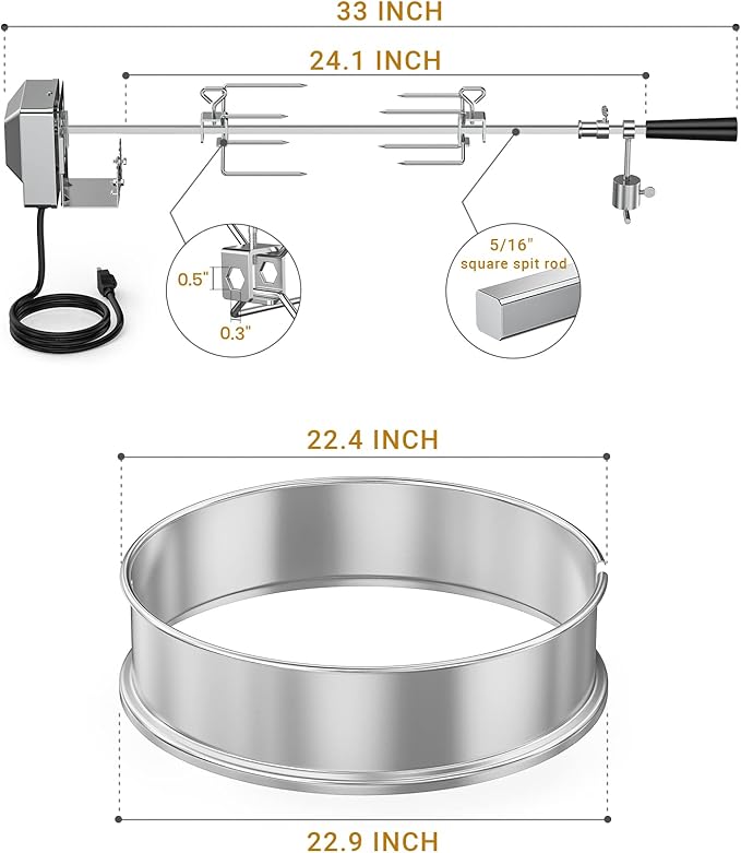 Onlyfire Stainless Steel Rotisserie Ring Kit Barbecue Accessories for Weber 22" Kettle Grill and Other Similar Size Grills