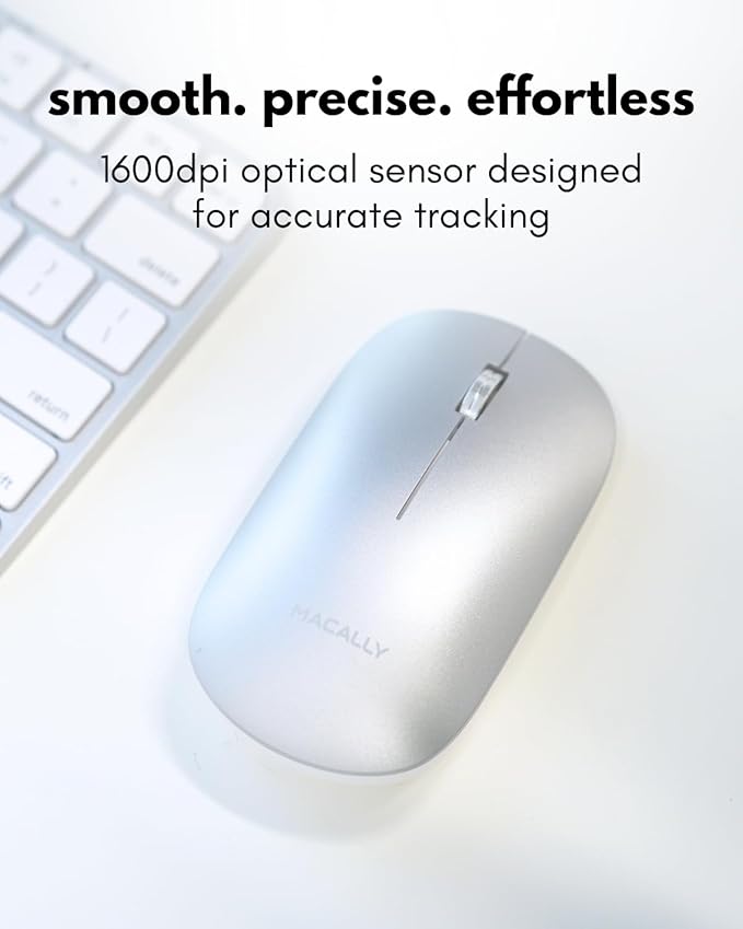Macally Apple Wireless Keyboard and Mouse for Mac - Dual Mode (Bluetooth + Wired) - Multi-Device, Rechargeable - Mini Wireless Keyboard and Mouse Combo for MacBook, iPad, Mac mini/Air/Pro (Silver)