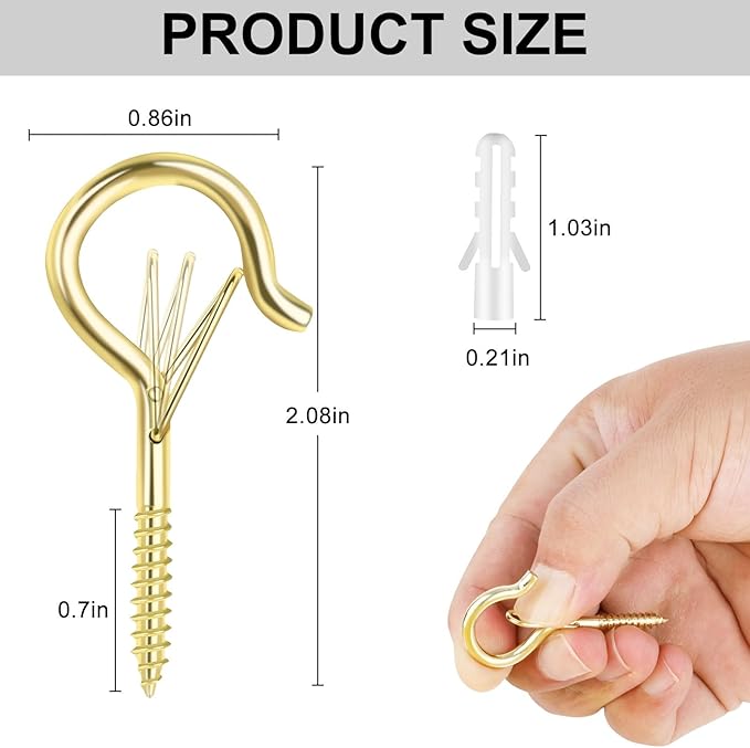 35 PCS Screw-in Hooks for Outdoor String Lights, Q Hangers Hooks Outdoor for Outside, Swivel Hanging Basket Patio Light Hooks with Safe Buckle Screw in Planter Eye Hook for Wall Ceiling, Gold