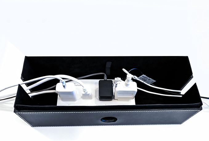 NEET Cable Management Box Large, Computer Cord Organizer, Hide and Conceal, Power Cable Organizer, Computers and Desks, Black Stitched Leather