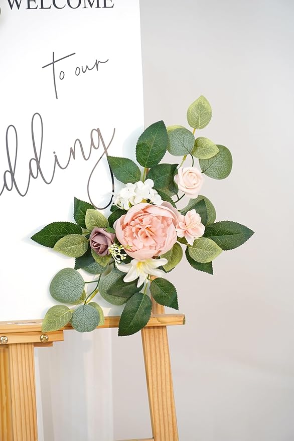 WEIERYUE(Pack of 2 Artificial Flowers Decorations,Artificial Arch Backdrop Garlandfor Ceremony Party Reception Entrance Welcome Easel Door Floral Decor Wall Home Entryway Outdoor(Bean Paste Powder)