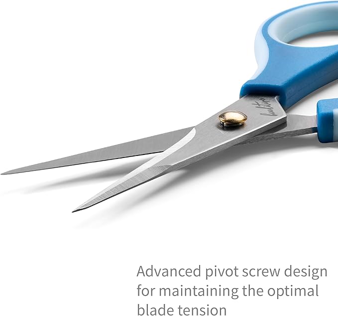 Beaditive Precision Craft Scissors - Ultra Sharp Stainless Steel Blades & Non-Slip TPR Handles - Adult & Kid Scrapbooking Scissors With Safety Cap For Home, Office, School (Blue)