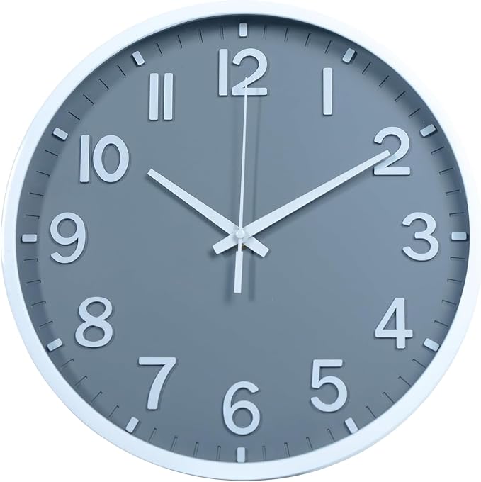 Wall Clocks Battery Operated 10 inch Modern Wall Clock,Silent Non Ticking Wall Clock for Living Room Bedroom Kitchen Office Classroom Decor (Gray White)