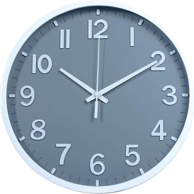 Wall Clocks Battery Operated 12 inch Modern Wall Clock,Silent Non Ticking Wall Clock for Living Room Bedroom Kitchen Office Classroom Decor (Gray White)