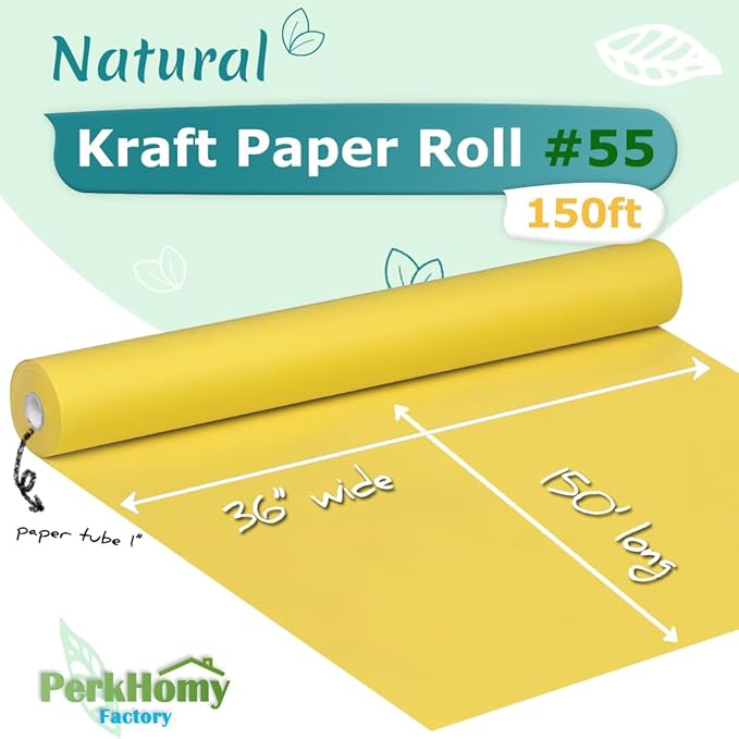 PerkHomy Lemon Yellow Kraft Paper Roll 36" x 1,800" (150') for Gift Wrapping Bouquet Flower Art Painting Craft Writing Packaging Shipping 80GSM 55LB (Lemon Yellow, 36" x 150')