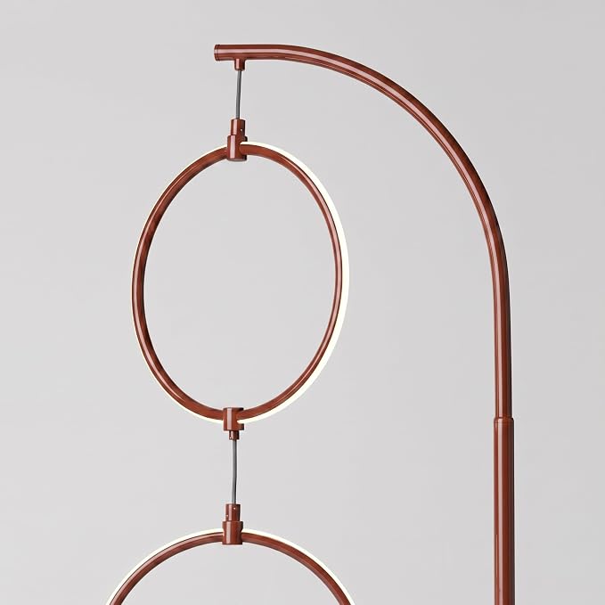 Brightech Nova Modern Floor Lamp - Contemporary Arc Tall Lamp with 3-Circle Ring-Style Pendant - Over the Couch Standing Lamp on Arching Pole - Eclectic Tall Lamp Matches Living Room Décor - Red