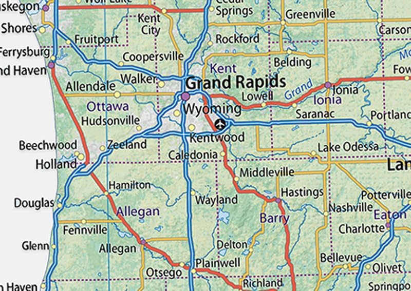 Tiger Moon Michigan State Map - 17.7 x 16.5 Inches, Physical Coated Paper, Blue Ocean Design