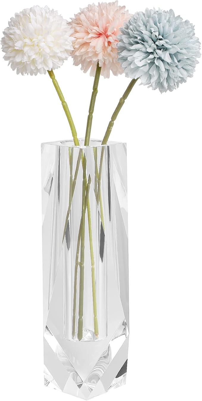 Kitcom Flower/Bud Crystal Vase Decorative Vases for Home, Wedding, Christmas, Outline Dimensions W2.8''xH8.5'', Clear with Gift Box