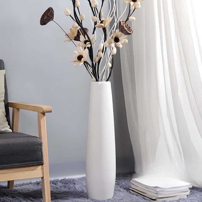Ceramic White Floor Vase 28 Inches Tall Flower Holder Decorative Large Vases for Table Centerpieces Shelf Home Decor Living Room Branches Sky-Dried Flower Arrangement Simple Decorative
