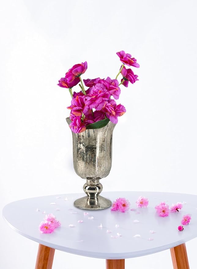 Serene Spaces Living Antique Platinum Flower Vase, Mercury Glass Urn for Centerpieces, Weddings & Event Decor – Vintage-Style Floral Vase, 5" Diameter and 8.5" Tall