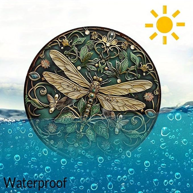 1pc 8x8inch Art Nouveau Dragonfly Aluminum Metal Sign - UV Resistant, Waterproof Decorative 2D Round Sign for Restaurant & Home Decor