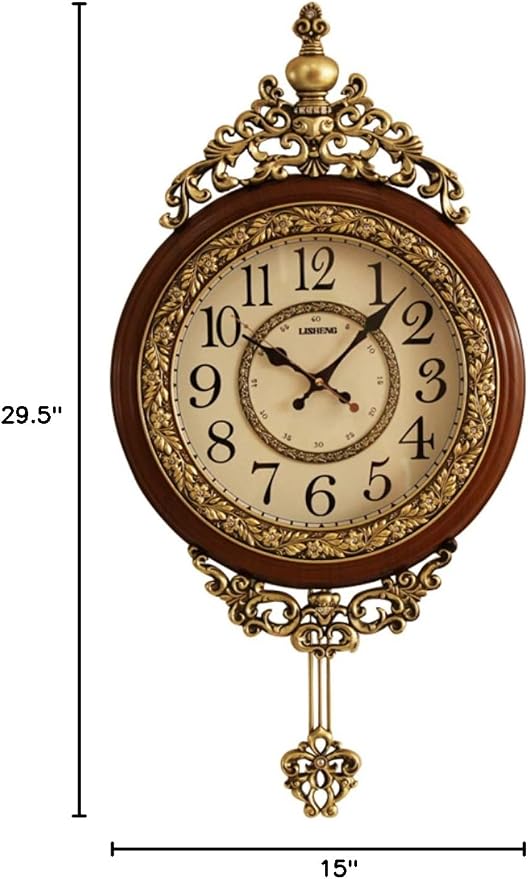 SHISEDECO Elegant, Traditional, Decorative, Hand Painted Modern Grandfather Wall Clock Fancy Ethnic Luxury Handmade Decoration, Swinging Pendulum for New Room or Office. Large. 29.5 Inch. Brown
