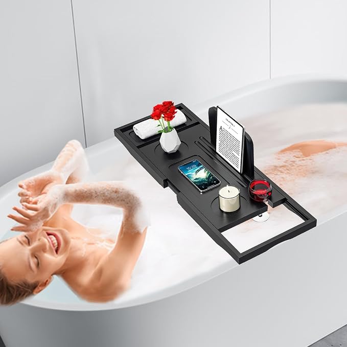 Banlilu Premium Bathtub Caddy Tray - Bath Tray - Bath Tub Tray Table for Bathtub - Bath Caddy Tray for Bathtub, Expandable Size, Fits Most Bath Tubs