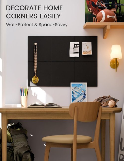 Fluxynara Felt Bulletin Board Tiles - 28"x18" Stylish Cork Board Alternative | 6-Pack Black Wall Organizer