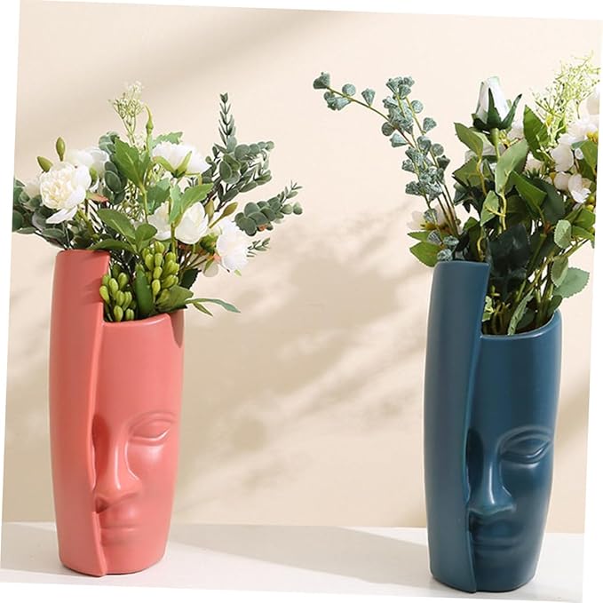 Abstract Face Plastic Vase Lightweight Floral Arrangement Container Home Decoration Ornament for Living Bedroom Bathroom and Office Use