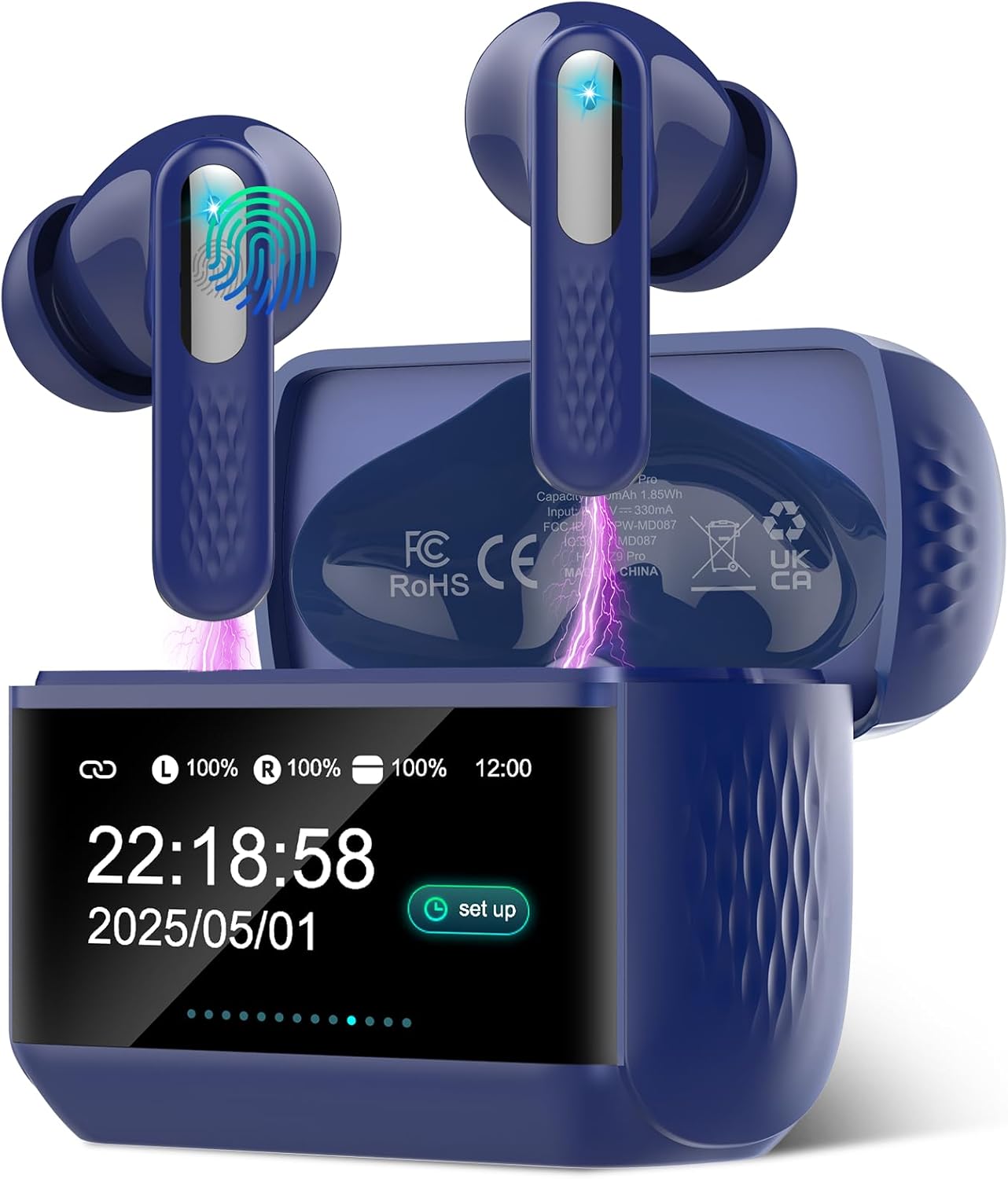 Skiennix AI Translation Earbuds - Real-Time 164 Languages Translator with 7 Modes | 48H Battery Life, Touch Screen & App, Blue