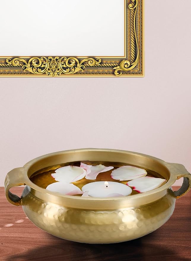 Serene Spaces Living Gold Handi Bowl: Hammered Texture, Decor for Living Rooms, Entryways, Restaurants, Indian Wedding. Table Centerpiece in Aluminum or Brass, Aluminum, 3" Tall & 8.25" Dia