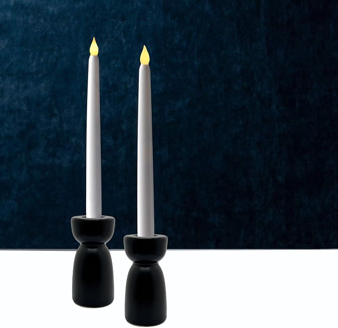 Candlestick Holders, Ceramic Black Taper Candle Holder Candlelight Stand Candleholder, Modern Boho Candle Holders for Desktop Table Setting Dining Bathroom Halloween Home Decoration,2 Pack
