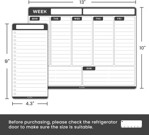 ALEZEL Magnetic Weekly Dry Erase Board - Refrigerator Calendar Planner with 4 Markers & Eraser