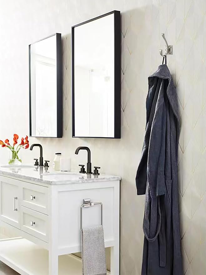 5 Pack Decorative Heavy Duty Towel Hooks for Hanging Robe Double Satin Nickel Coat Hooks Wall Mounted with Screws for Key, Towel, Bags, Cup, Hat
