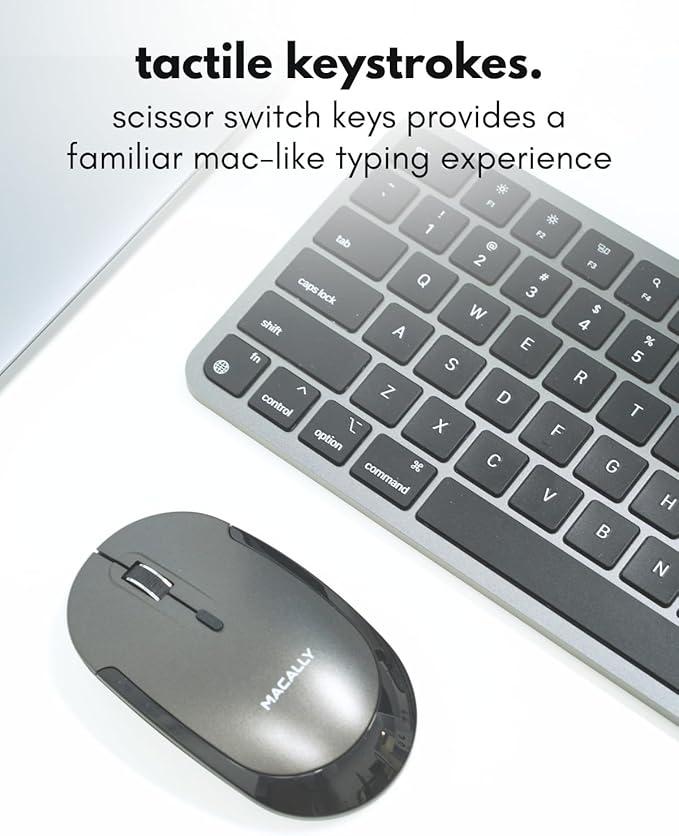 Macally Bluetooth Mac Keyboard and Mouse - Compact (2 Zone) Wireless Apple Keyboard and Mouse Combo with Number Pad - Multi Device, Rechargeable - for Mac, MacBook Pro/Air, iPad, iPhone - Space Black