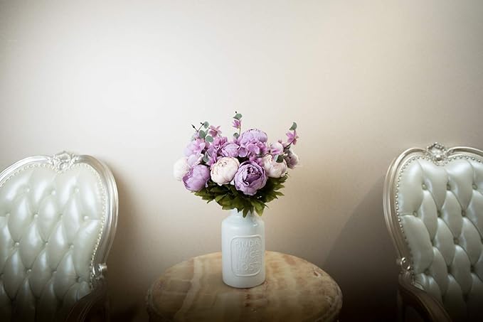 Fule 2 Pack Large Artificial Peony Silk Flower Bouquets Arrangement Wedding Centerpieces (New Purple)