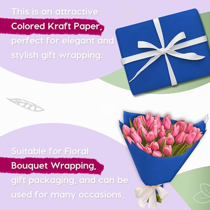 PerkHomy Blue Kraft Paper Roll 48" x 3,600" (300') for Gift Wrapping Bouquet Flower Art Painting Craft Writing Packaging Shipping 80GSM 55LB (Blue, 48" x 300')