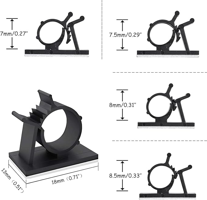 Viaky 30 Black Adjustable Cable Clips, Reusable Buckle Self-Adhesive Wiring Fixing Nylon Bracket Wire Management Suitable for 0.3 Inch Diameter(8mm) Cable