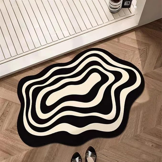 Black and White Bathroom Mat, Non-Slip Irregular Shaped Bathtub Mat, Machine Washable Diatom Mud Quick Dry Shower Carpet for Home Bathroom 23.6"x35.4"