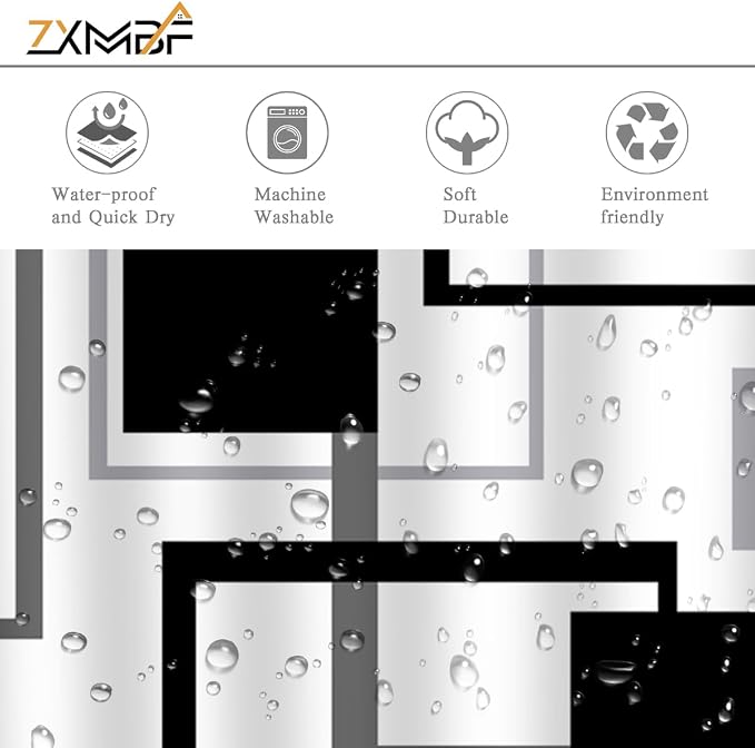 Geometric Shower Curtain Abstract Black White Grey Lines Square Simple Aesthetics Art Modern Home Bathroom Decor Waterproof Fabric 72Lx72W Inch with Plastic 12PCS Hooks