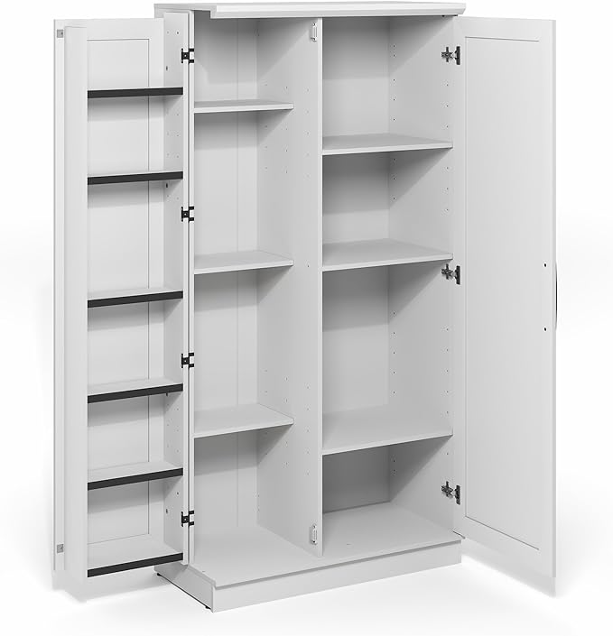 Furinno Robin Storage Cabinet, 4-Tier Pantry Cabinet with Adjustable Shelves, 35W with 2 Doors and Door Shelves, Kitchen Cabinet, Organization and Storage, for Pantry, Living Room, Home Office, White