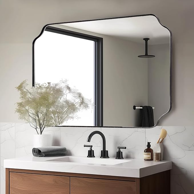 ANDY STAR 30x40 Inch Matte Black Mirror, Unique Rectangle Mirror for Vanity, Bathroom Mirror in Premium Stainless Steel Metal Thin Frame Deep 1’’, Large Wall-Mounted Mirror(Horizontal/Vertical)