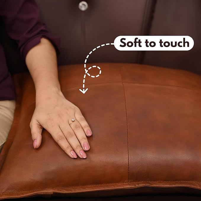 D DOLLY LAMB Lambskin Leather Pillow Cover - Sofa Cushion Case - Decorative Throw Covers for Living Room & Bedroom, 20x20 Inches - Dark Tan Box