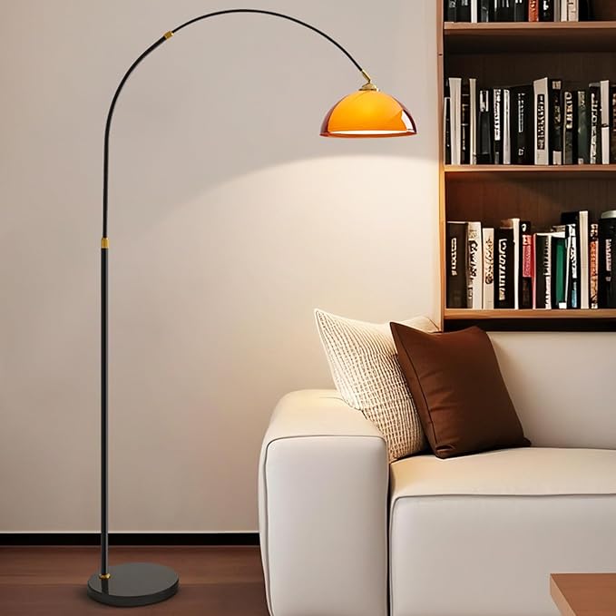 MIXL-Dome Shade Black Arc Floor Lamp,Adjustable Height & Shade Reading Floor Lamps,Dimmable Office Light Fixture,Mid Century Modern Standing Light for Living Room Bedroom
