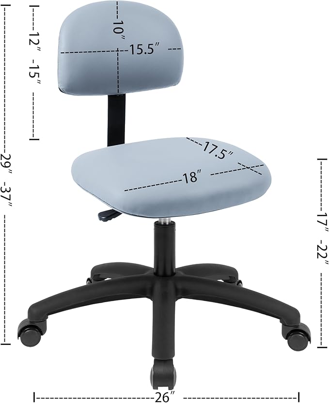Chair Master FSS Series Square seat Low (17"-22") seat Height Chair. Fabric Vinyl-for Office, Garage, Desk, Shop, Computer, Doctor, Medical, Easy to Clean! (Gray, Low, Self Braking Casters)