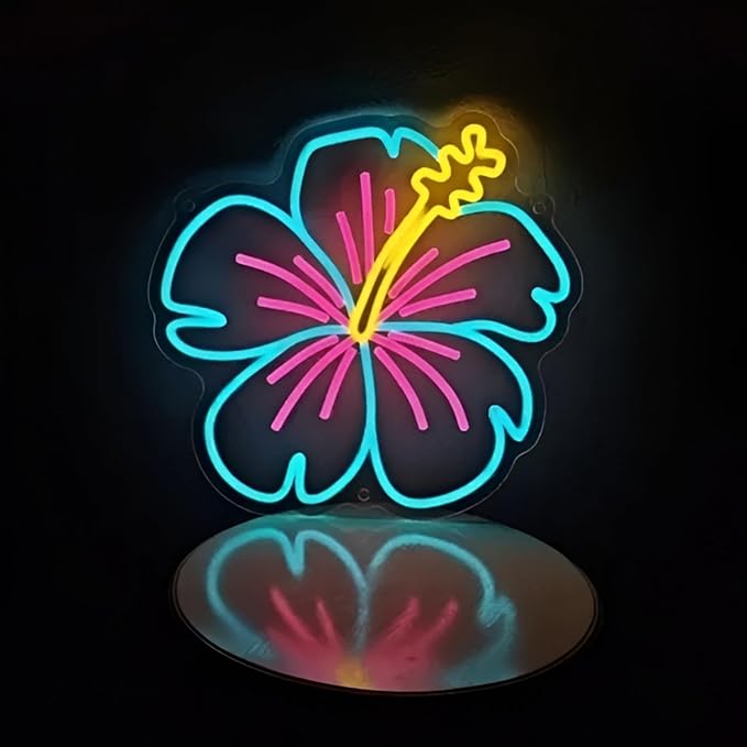 Neon Plumeria Flower Sign, Dimmable Tropical Floral LED Neon Light for Wall Decor, Artistic Flower Wall Art Light Up Sign for Home, Bedroom, Patio, Tiki Bar, Salon, Party Gift USB Powered