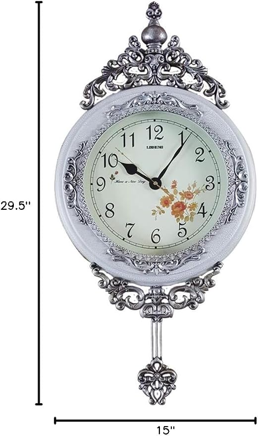 SHISEDECO Elegant, Traditional, Decorative, Hand Painted Modern Grandfather Wall Clock Fancy Ethnic Luxury Handmade Decoration, Swinging Pendulum for New Room or Office. Large. 29.5 Inch. (White)
