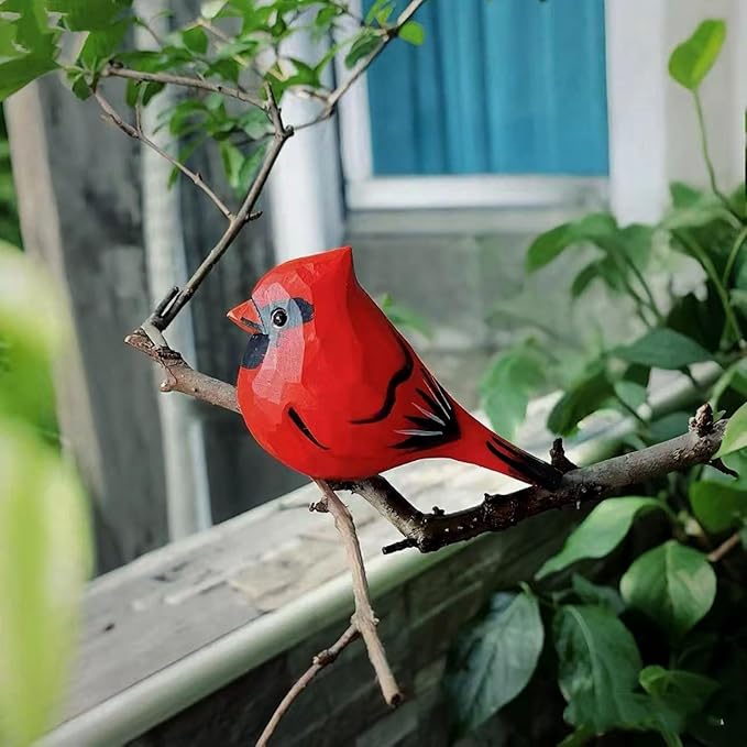 Handmade Wooden Red Cardinal Figurines, Hand-Painted Male Cardinal Birds, Decorative Wood Bird Sculptures for Home Décor, Christmas Ornaments & Unique Gifts for Bird Lovers