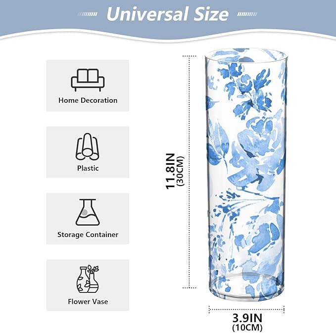 Vase Plastic Vase Elegant Cylinder Flower Vase Shatterproof Decorative Centerpiece for Home Table Office Weddings Events (11.8 x 3.9 in)