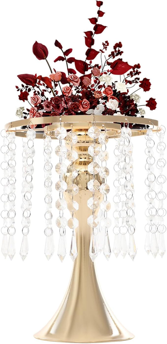 10 Pcs Glam Crystal Flower Stands, Wedding Reception Decorations with Sparkling Crystal Beads Table Center Display Flower Arrangement Flower Stand Metal Vase for Event Decor (Gold, Height:10.23in)