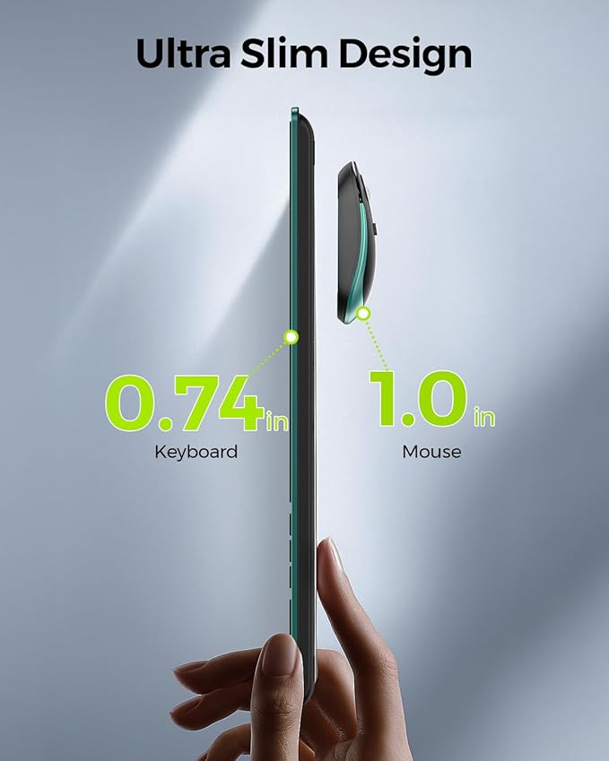 Wireless Keyboard and Mouse Combo, Full Size Slim Thin Cordless Keyboard Mouse with Numeric Keypad, Quiet Computer Keyboard Mice Set 2.4G Stable Connection Adjustable DPI (Green)
