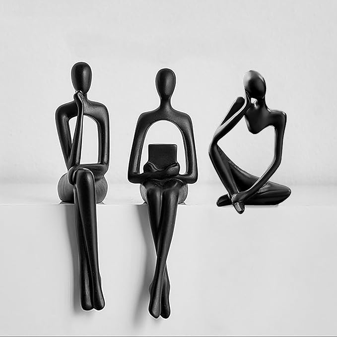 Prettidecor Gold Home Decor Thinker Statue Accents, Set of 3 Thinker Sculptures Office Decor Modern Abstract Resin Decoration on Shelf Table Desk for Living Room Office Bedroom (Black, Large)