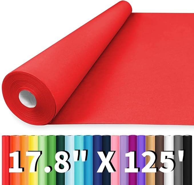 Vanhench 17.8"x1500" (125') Red Wrapping Paper, Wrapping Kraft Paper for Christmas/Mothers Day/Floral Bouquet/Gifts Wrapping/Poster/Bulletin Board/Construction