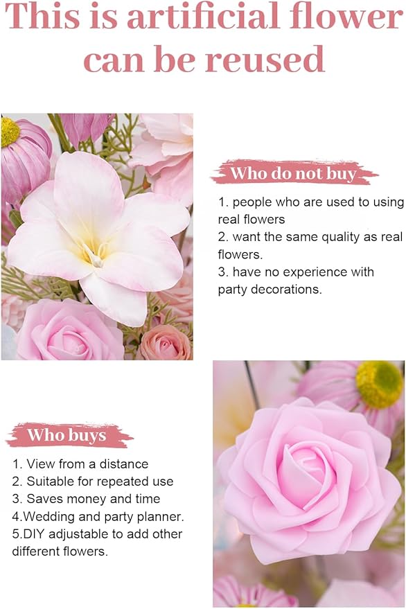 2pcs19inch Pink Free Standing Flowers Ball Bouquet Artificial Rose Arrangements Balls for Wedding Centerpieces Tables Chair Aisle Runner Flowers Decoration