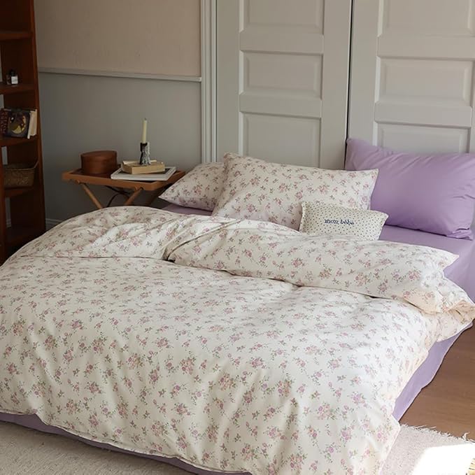 VM VOUGEMARKET Lavender Flower Comforter Set Queen Garden Floral Comforter with 2 Pillowcases Cottagecore Aesthetic Bedding Comforter Set for Girls Women 90"x90"