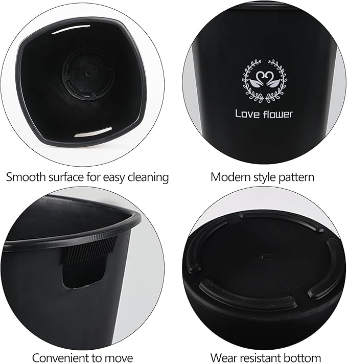 Yuright 16.02 Inch Black Tall Flower Bucket, 4 Pack Floral Display Buckets Plastic, Farmhouse French Flower Bucket with Cutout Handles