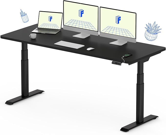 FLEXISPOT E6 Pro Oval Leg Dual Motor 3 Stages Standing Desk 60x24 Inch Whole-Piece Board Electric Height Adjustable Electric Sit Stand Up Desk 150KG Load Capacity (Black Frame + Black Desktop)